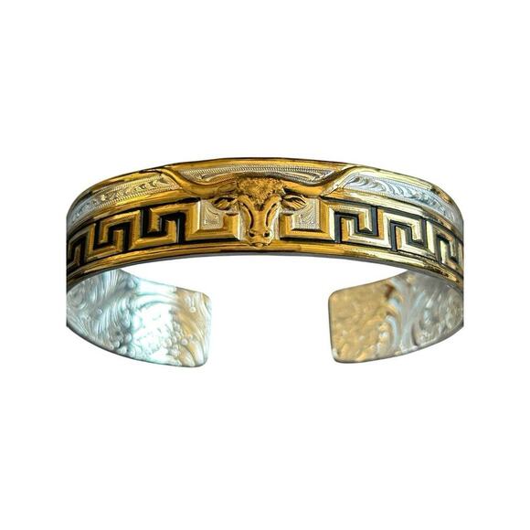 Montana Silversmiths Jewelry - Montana Silversmiths Longhorn Steer Bracelet Cuff Silver & Gold Black Western
